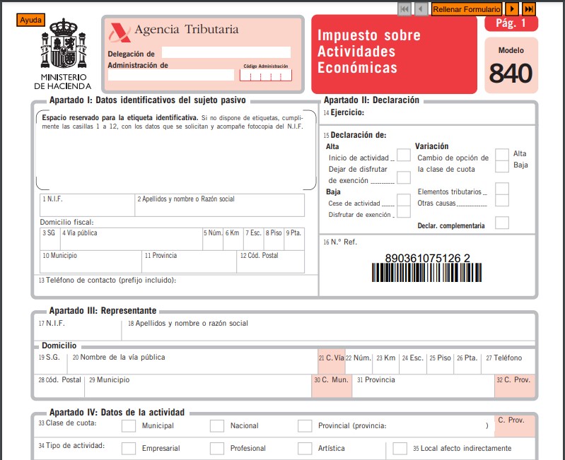 Ejemplo de modelo 840 a cumplimentar